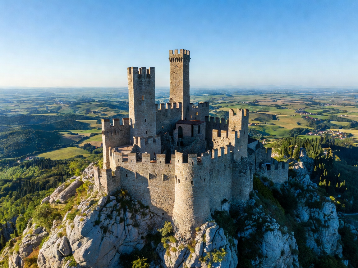 Mountainous fortress landscape representing European border enclave